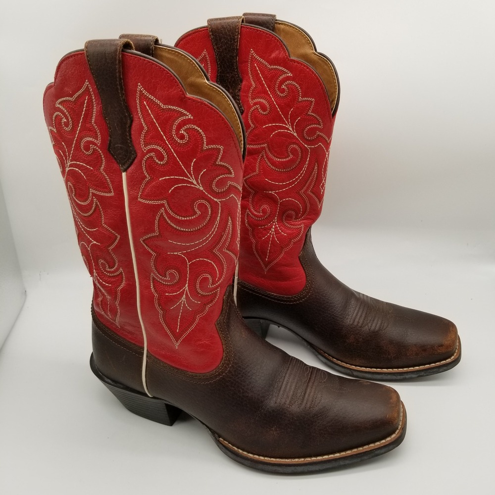 Ariat Quickdraw Western Boots Women 8 Brown Red Leather Square Toe 10011890 - Picture 3 of 8